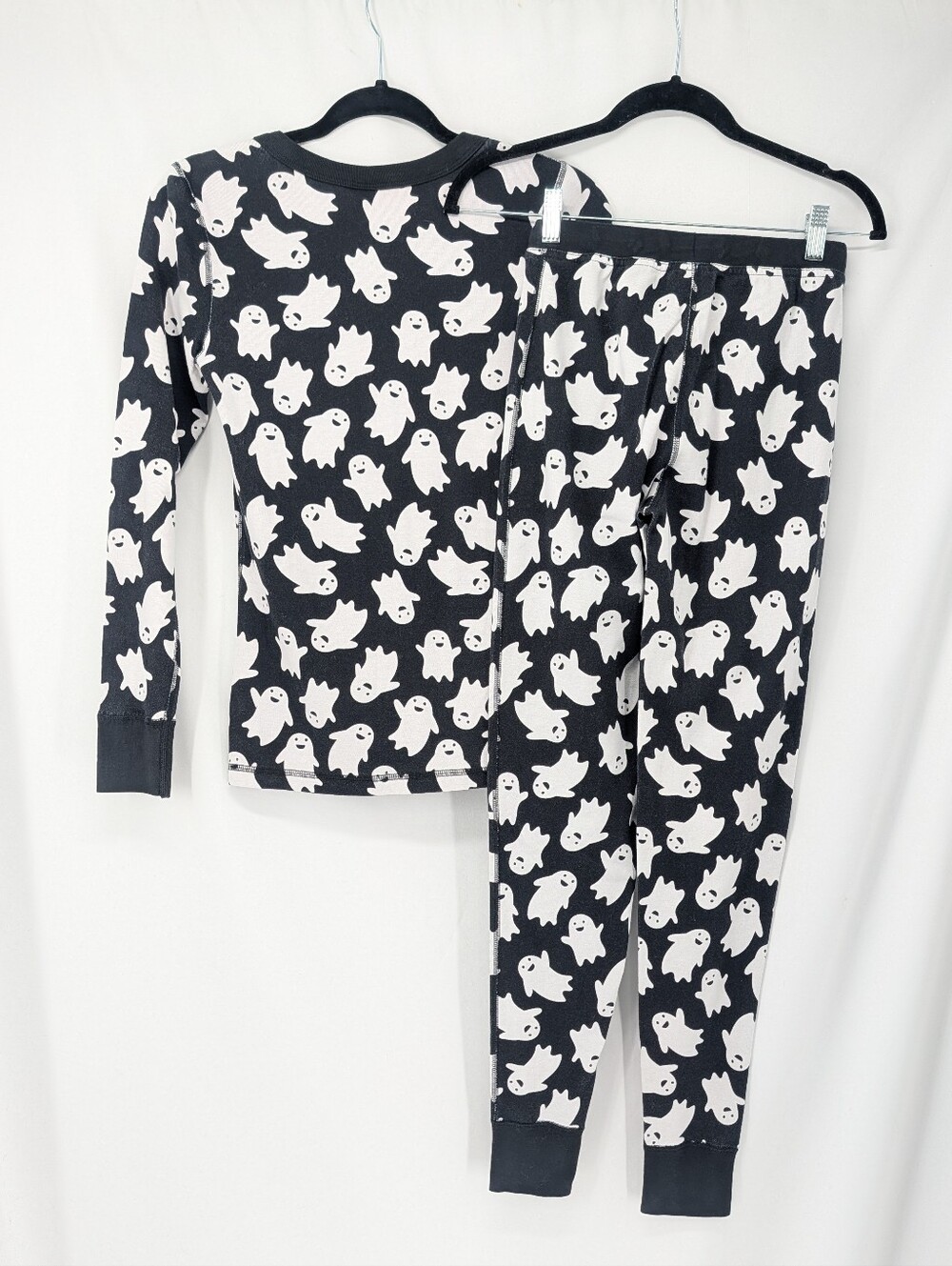 Hanna Anderson Spooky Smiles Ghost Pajamas 2 Piece Cotton XS Black And White - Picture 2 of 6